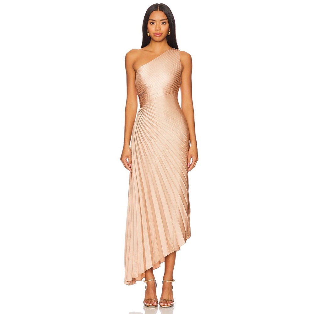 A.L.C. Delfine Satin Pleated Asymmetric Dress in Bella